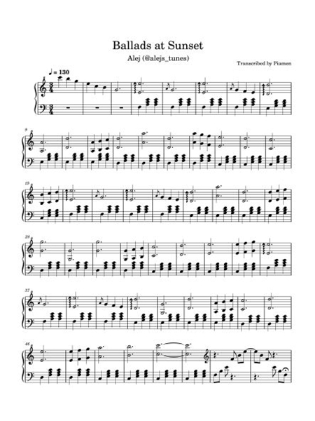 Piano sheet – Ballads at Sunset – Alej for Piano (Solo) Easy