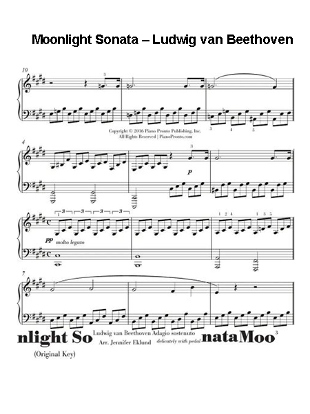 Piano Sheet – Moonlight Sonata – Ludwig van Beethoven