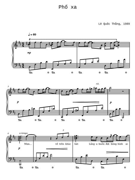 Piano Sheet – “Phố xa – Lê Quốc Thắng – 1989”