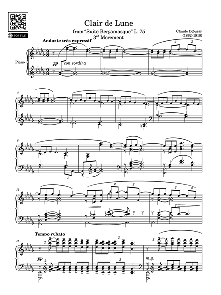 Piano Sheet – “Clair de Lune – Debussy”