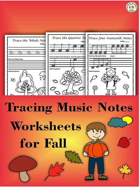 Tracing Music Notes Worksheets for Fall