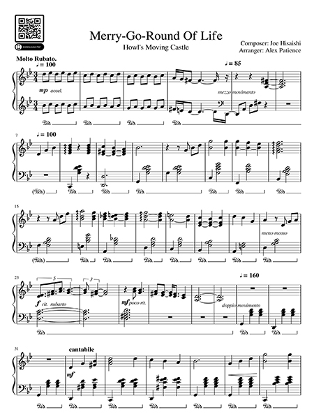 Piano Sheet – Merry-Go-Round of Life: Howl’s Moving Castle