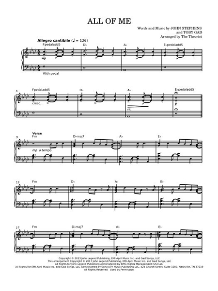 All of me – John Legend (Piano Solo)
