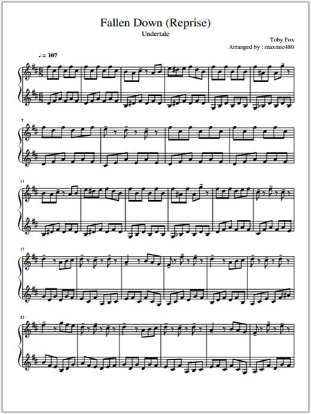 Fallen Down (Reprise) – Undertale – Easy