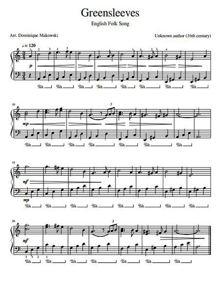 Greensleeves for Piano (easy and beautiful)