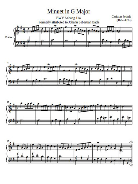 Minuet BWV Anhang 114 in G Major