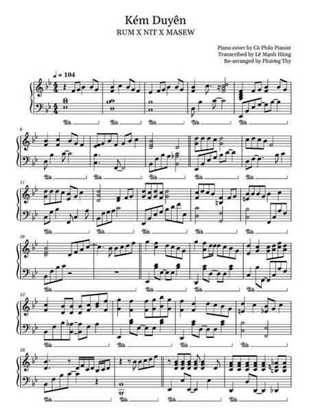 Piano sheet bài hát: Kém Duyên – RUM x NIT x MASEW cover by Cà Pháo